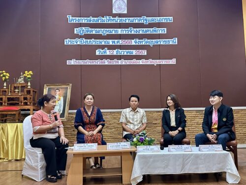 พม.จังหวัดอุบลราชธานี จัดประชุมโครงการส่งเสริมให้หน่วยงานภาครัฐและเอกชนปฏิบัติตามกฎหมายการจ้างงานรนพิการ ประจำปีงบประมาณ พ.ศ. 2568 จังหวัดอุบลราชธานี วันที่ 12 ธันวาคม 2567